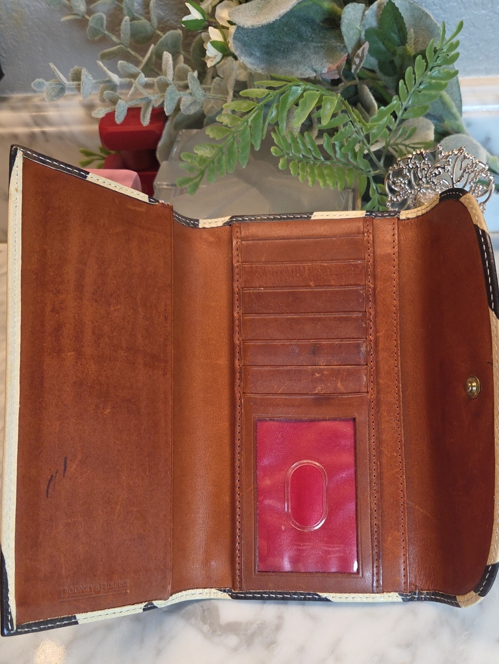 Used Dooney & Bourke Brown Cream Zebra-Print Satchel with Wallet Set - Picture 7 of 11